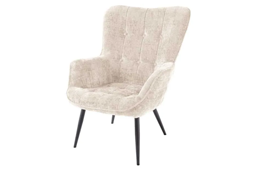 Riess-Ambiente Skandinavisch|Loungesessel > Design Sessel SCANDINAVIA champagner Chenille Cremona schwarz Metall mit Armlehne