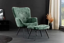 Riess-Ambiente Skandinavisch|Loungesessel > Design Sessel SCANDINAVIA grün Chenille Cremona schwarz Metall mit Armlehne
