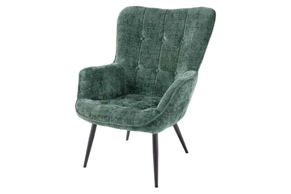 Riess-Ambiente Skandinavisch|Loungesessel > Design Sessel SCANDINAVIA grün Chenille Cremona schwarz Metall mit Armlehne