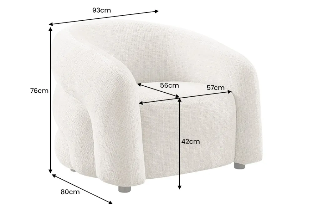 Riess-Ambiente Skandinavisch|Sessel > Design Sessel VOGUE 95cm beige Chenille mit Armlehnen und Nosagfederung