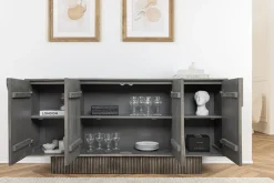 Riess-Ambiente Mehr...|Retro Möbel > Design Sideboard ART DECO 170cm grau smoked Mangoholz massiv 3D-Front