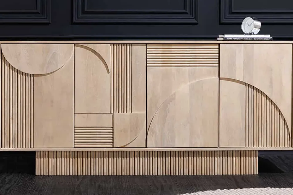 Riess-Ambiente Retro Möbel|Sideboards & Kommoden > Design Sideboard ART DECO 170cm weiß gekälkt Mangoholz massiv 3D-Front