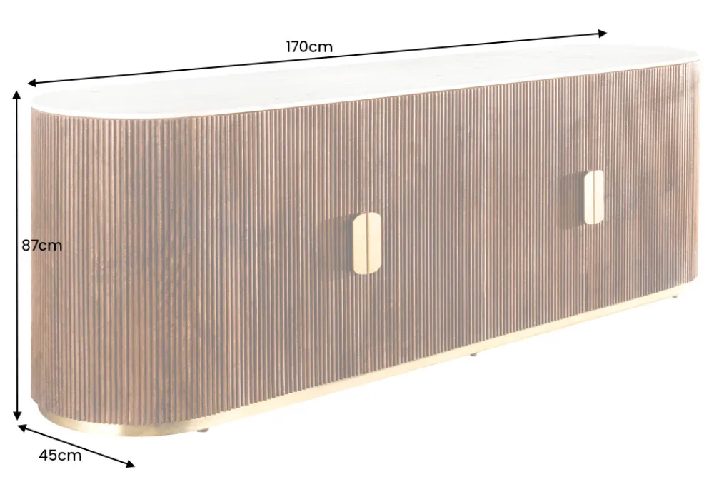 Riess-Ambiente Mehr...|Massivholzschränke > Design Sideboard GATSBY 170cm braun gold Mangoholz weiße Marmorplatte