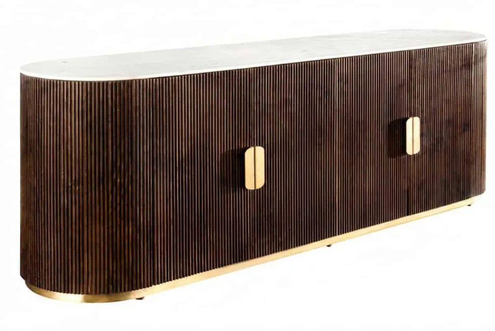 Riess-Ambiente Mehr...|Massivholzschränke > Design Sideboard GATSBY 170cm braun gold Mangoholz weiße Marmorplatte