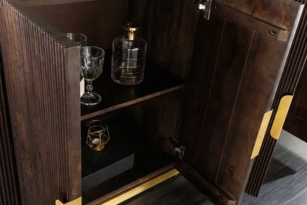 Riess-Ambiente Mehr...|Massivholzschränke > Design Sideboard GATSBY 170cm braun gold Mangoholz weiße Marmorplatte