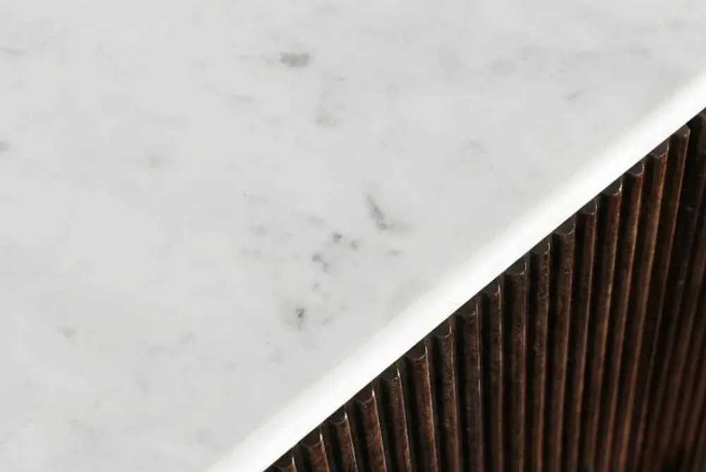 Riess-Ambiente Mehr...|Massivholzschränke > Design Sideboard GATSBY 170cm braun gold Mangoholz weiße Marmorplatte