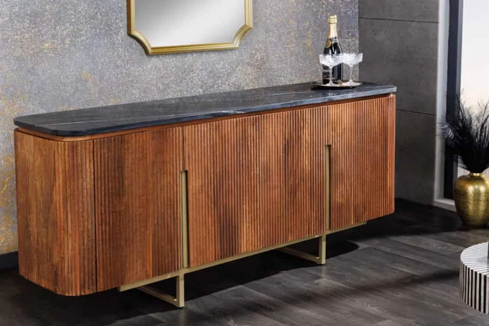 Riess-Ambiente Mehr...|Retro Möbel > Design Sideboard GATSBY 160cm braun gold Mangoholz Marmor Metallgestell