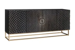 Riess-Ambiente Goldene Möbel|Mehr... > Design Sideboard ILLUSION 180cm schwarz Mangoholz Massivholz mit 3D Schnitzereien gold Eisen Metallgestell