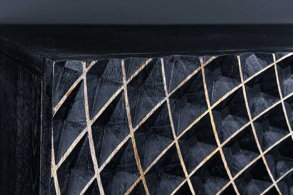 Riess-Ambiente Goldene Möbel|Mehr... > Design Sideboard ILLUSION 180cm schwarz Mangoholz Massivholz mit 3D Schnitzereien gold Eisen Metallgestell