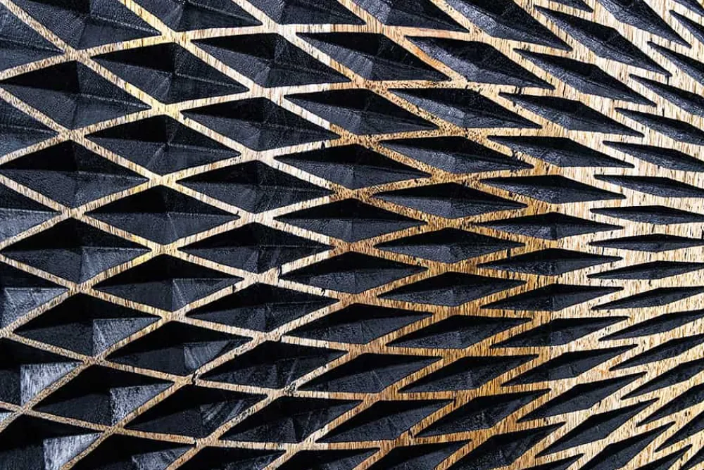 Riess-Ambiente Goldene Möbel|Mehr... > Design Sideboard ILLUSION 180cm schwarz Mangoholz Massivholz mit 3D Schnitzereien gold Eisen Metallgestell