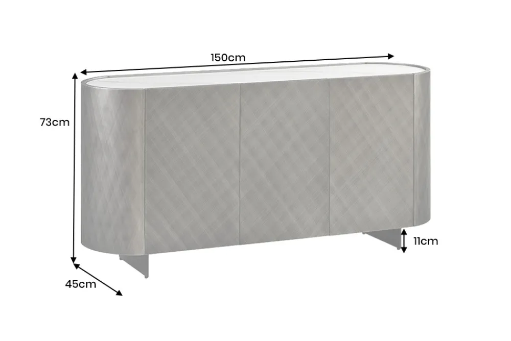 Riess-Ambiente Retro Möbel|Sideboards & Kommoden > Design Sideboard REFLECTION 150cm weiß Keramik Marmor anthrazit 3D Effekt brushed Finish