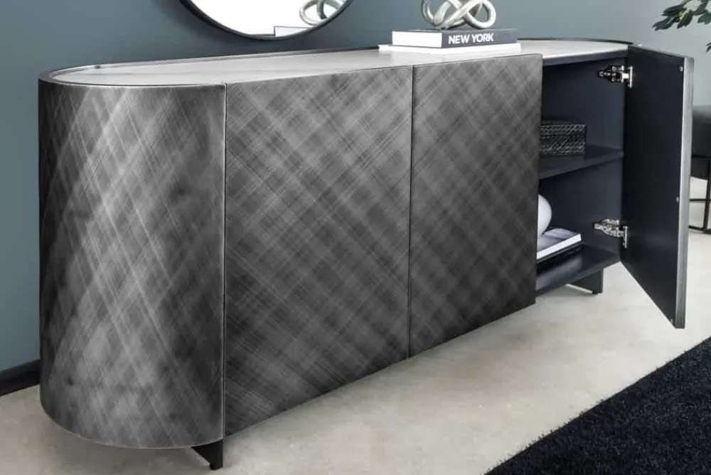 Riess-Ambiente Retro Möbel|Sideboards & Kommoden > Design Sideboard REFLECTION 150cm weiß Keramik Marmor anthrazit 3D Effekt brushed Finish
