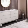 Riess-Ambiente Sideboards & Kommoden > Design Sideboard SAVOY 150cm kaschmir weiß Marmor Keramik mit sechs Schubladen