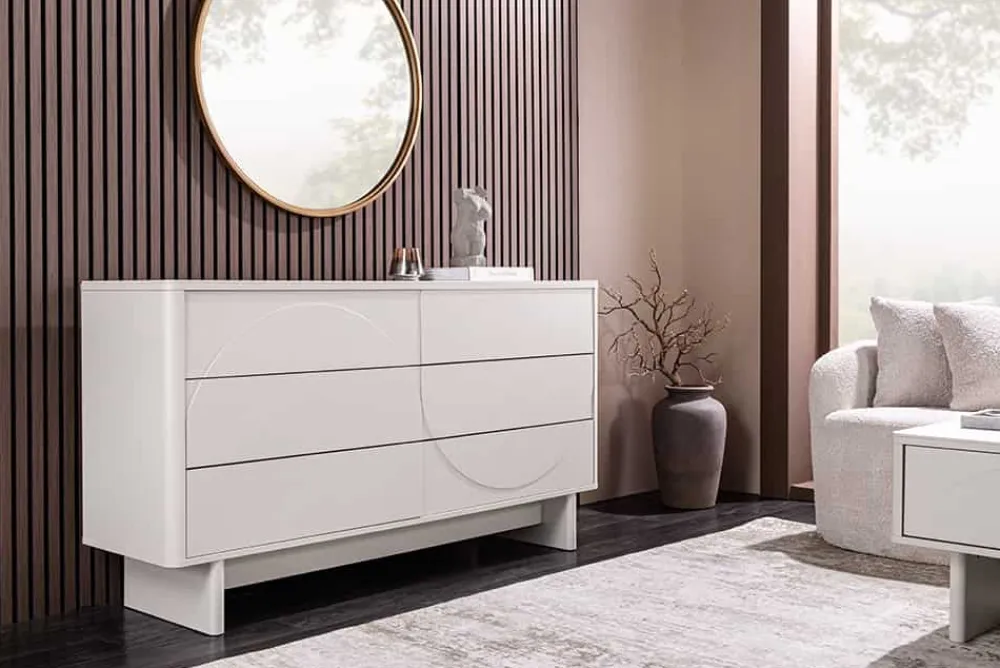 Riess-Ambiente Sideboards & Kommoden > Design Sideboard SAVOY 150cm kaschmir weiß Marmor Keramik mit sechs Schubladen