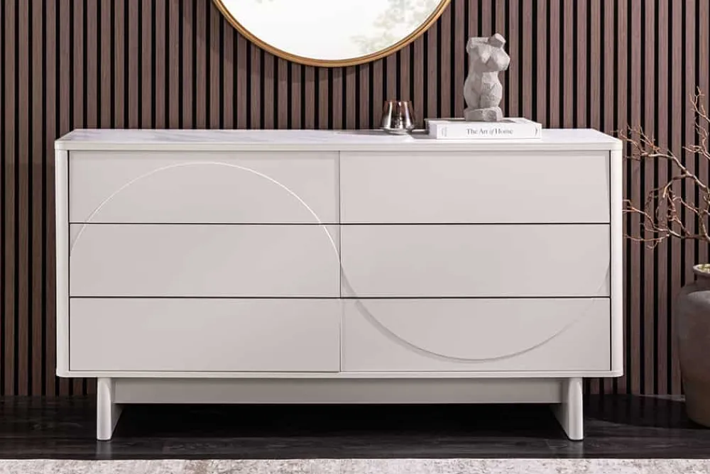Riess-Ambiente Sideboards & Kommoden > Design Sideboard SAVOY 150cm kaschmir weiß Marmor Keramik mit sechs Schubladen