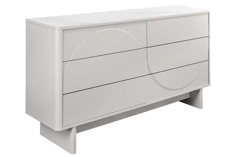 Riess-Ambiente Sideboards & Kommoden > Design Sideboard SAVOY 150cm kaschmir weiß Marmor Keramik mit sechs Schubladen