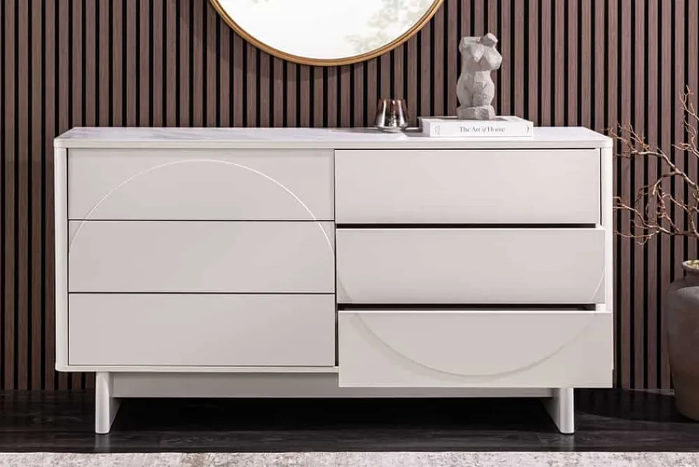 Riess-Ambiente Sideboards & Kommoden > Design Sideboard SAVOY 150cm kaschmir weiß Marmor Keramik mit sechs Schubladen