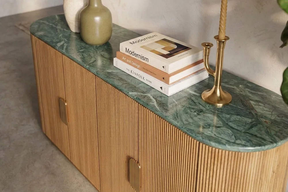 Riess-Ambiente Sideboards & Kommoden|Mehr... > Design Sideboard VENEZIANO 170cm messing Mangoholz grün Marmor gold