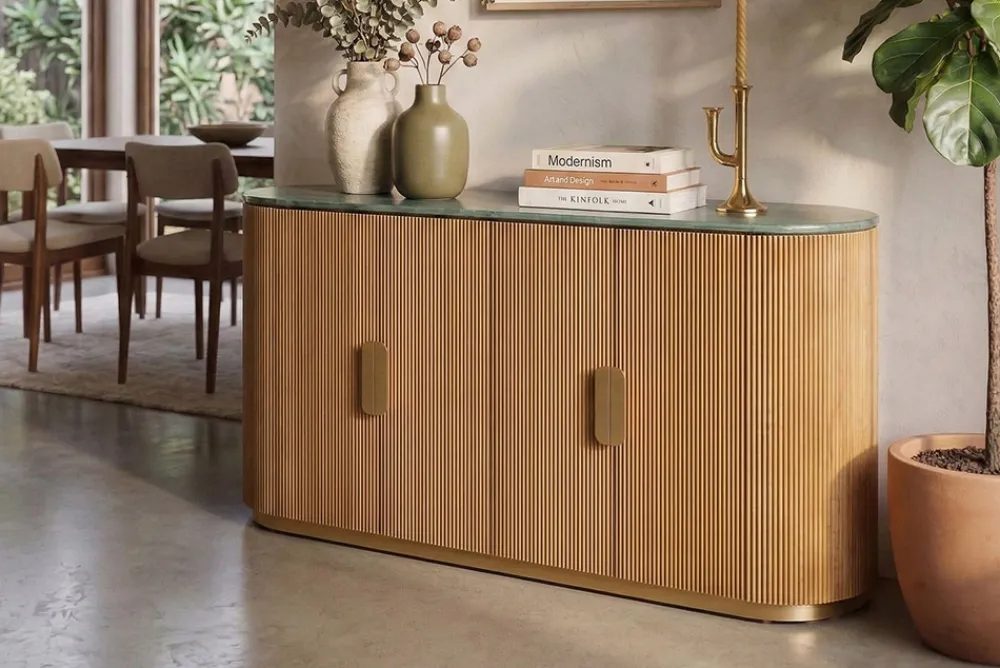 Riess-Ambiente Sideboards & Kommoden|Mehr... > Design Sideboard VENEZIANO 170cm messing Mangoholz grün Marmor gold