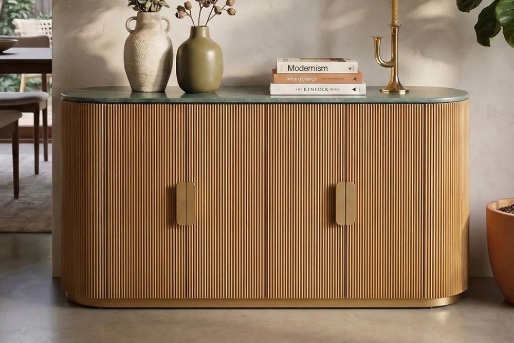 Riess-Ambiente Sideboards & Kommoden|Mehr... > Design Sideboard VENEZIANO 170cm messing Mangoholz grün Marmor gold