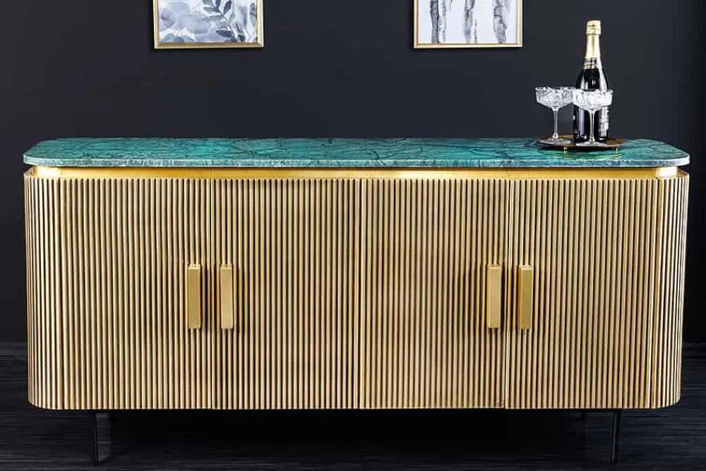 Riess-Ambiente Mehr...|Sideboards & Kommoden > Design Sideboard VENEZIANO 160cm messing grün Marmorplatte Mangoholz Retro