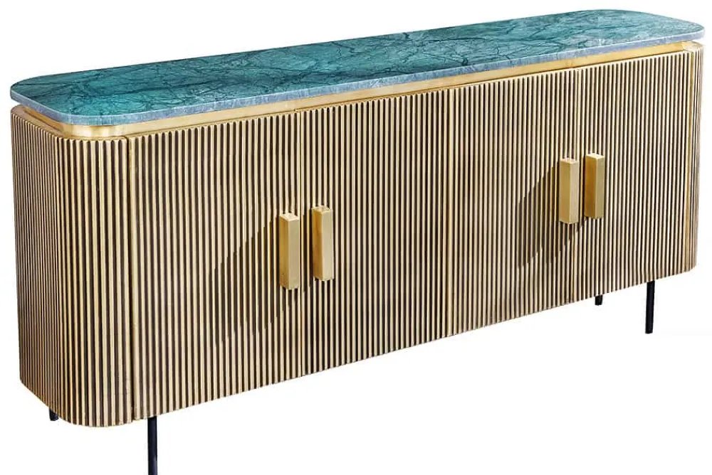 Riess-Ambiente Mehr...|Sideboards & Kommoden > Design Sideboard VENEZIANO 160cm messing grün Marmorplatte Mangoholz Retro