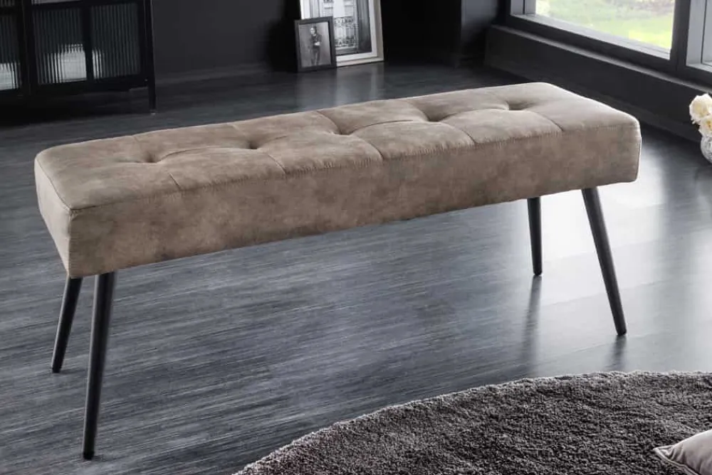 Riess-Ambiente Sitzbänke > Design Sitzbank BOUTIQUE 100cm antik taupe Microfaser schwarze Metallbeine Polsterbank
