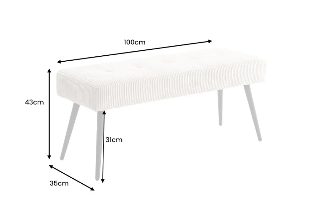 Riess-Ambiente Sitzbänke > Design Sitzbank BOUTIQUE 100cm beige Cord schwarze Metallbeine Polsterbank