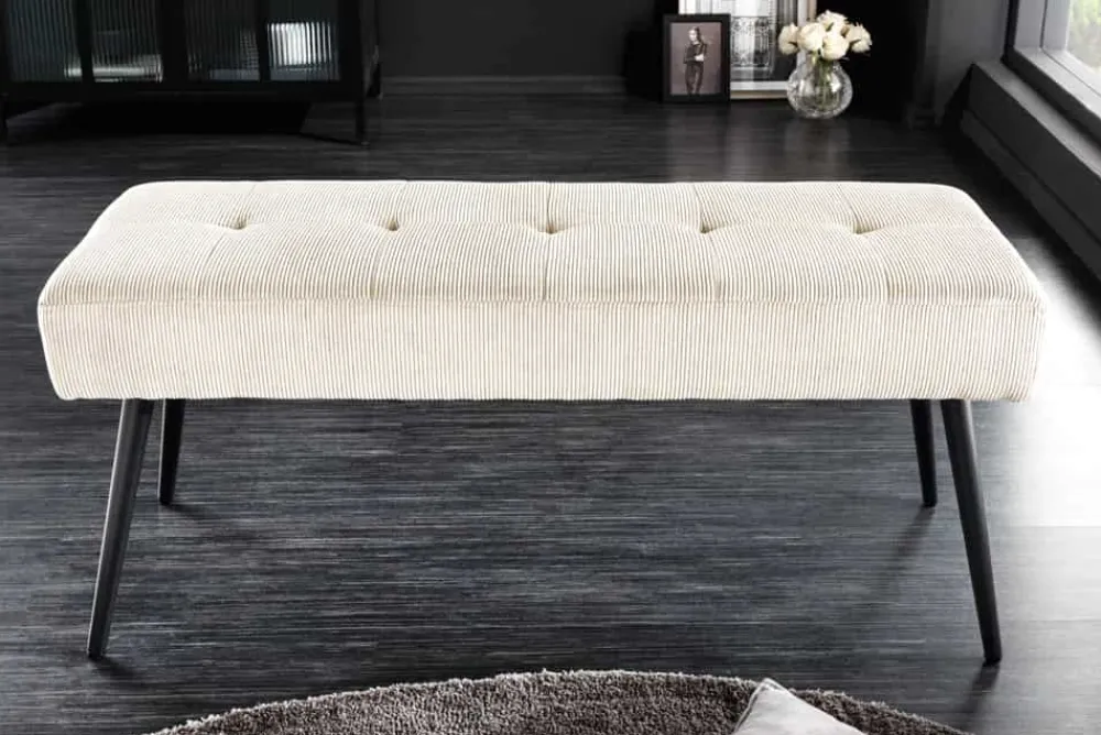 Riess-Ambiente Sitzbänke > Design Sitzbank BOUTIQUE 100cm beige Cord schwarze Metallbeine Polsterbank