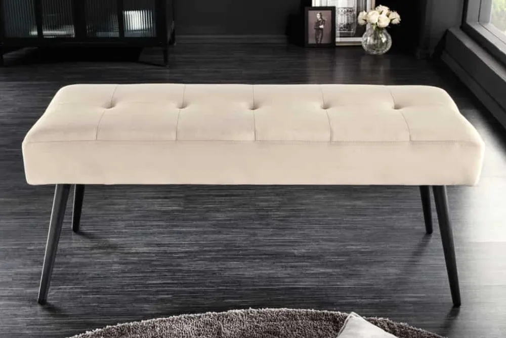 Riess-Ambiente Skandinavisch|Sitzbänke > Design Sitzbank BOUTIQUE 100cm champagner Samt schwarze Metallbeine