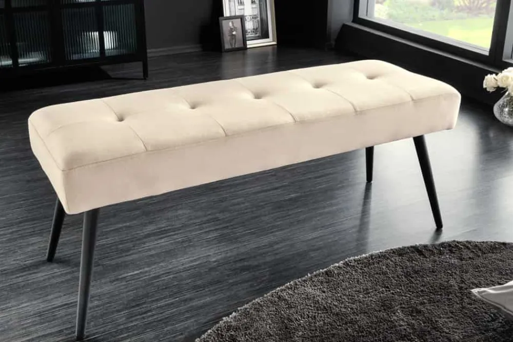 Riess-Ambiente Skandinavisch|Sitzbänke > Design Sitzbank BOUTIQUE 100cm champagner Samt schwarze Metallbeine