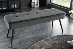 Riess-Ambiente Skandinavisch|Sitzbänke > Design Sitzbank BOUTIQUE 100cm dunkelgrau Samt schwarze Metallbeine