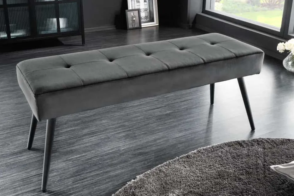 Riess-Ambiente Skandinavisch|Sitzbänke > Design Sitzbank BOUTIQUE 100cm dunkelgrau Samt schwarze Metallbeine