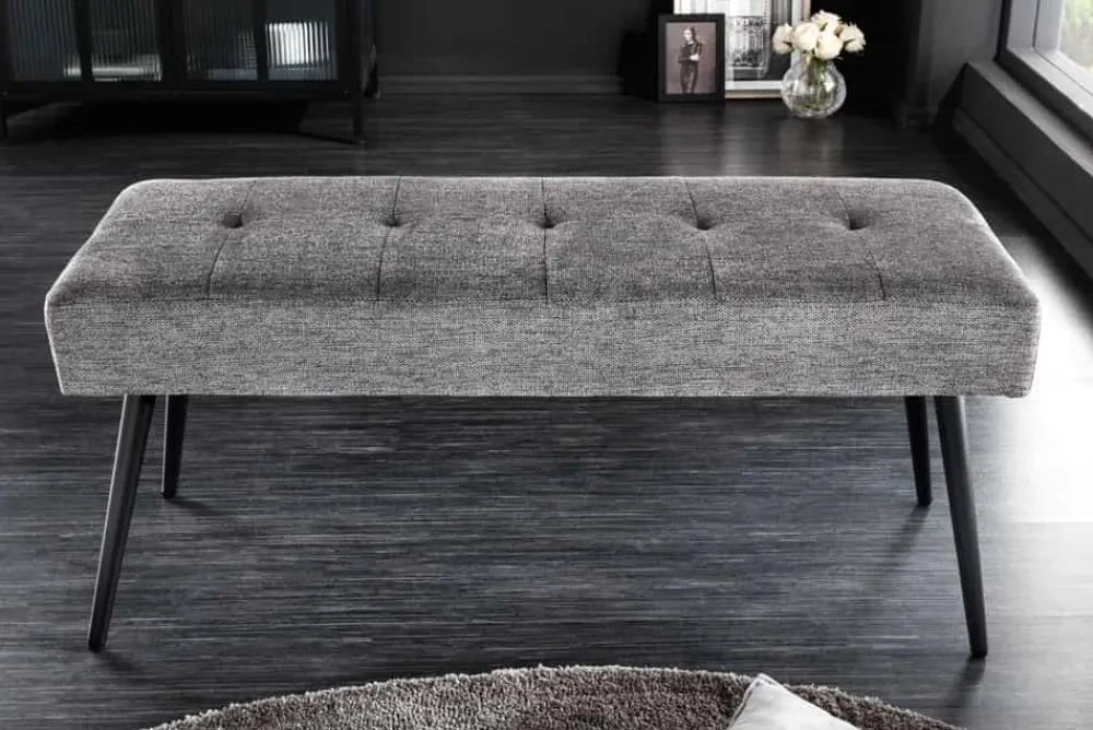 Riess-Ambiente Skandinavisch|Sitzbänke > Design Sitzbank BOUTIQUE 100cm grau Strukturstoff schwarze Metallbeine