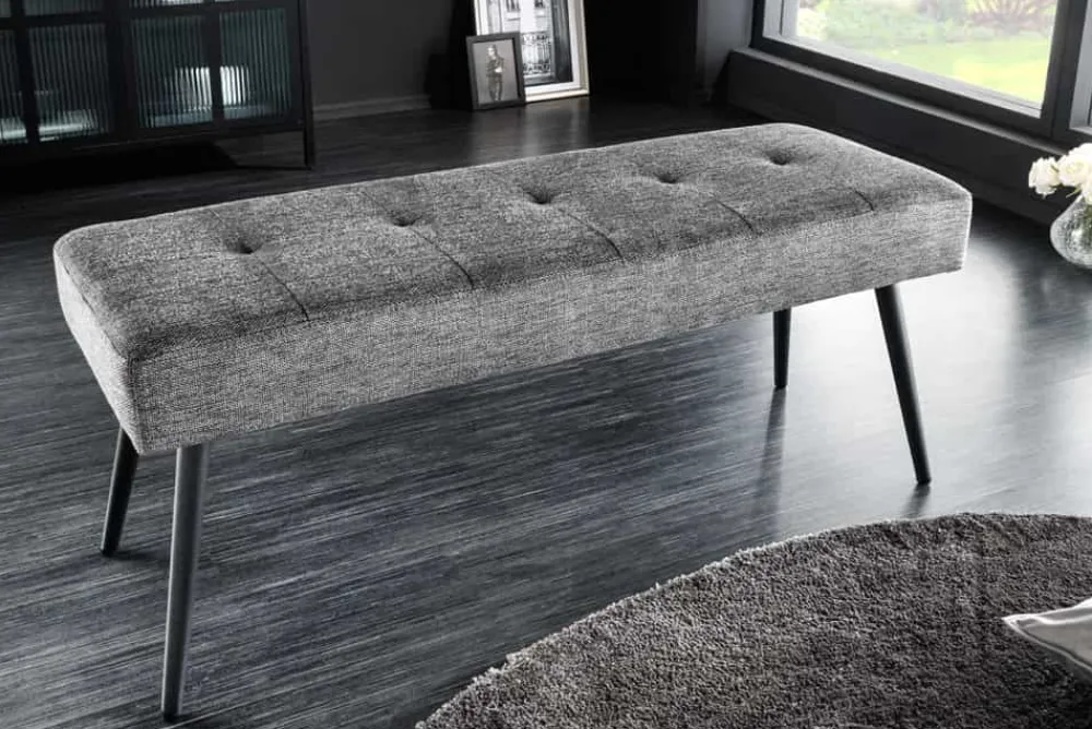 Riess-Ambiente Skandinavisch|Sitzbänke > Design Sitzbank BOUTIQUE 100cm grau Strukturstoff schwarze Metallbeine