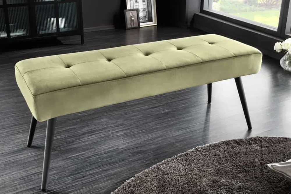 Riess-Ambiente Skandinavisch|Sitzbänke > Design Sitzbank BOUTIQUE 100cm grün Samt schwarze Metallbeine