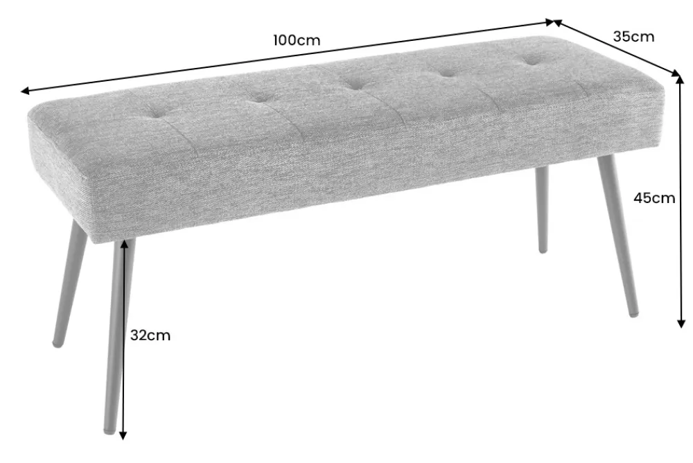 Riess-Ambiente Skandinavisch|Sitzbänke > Design Sitzbank BOUTIQUE 100cm hellgrau Cord schwarze Metallbeine