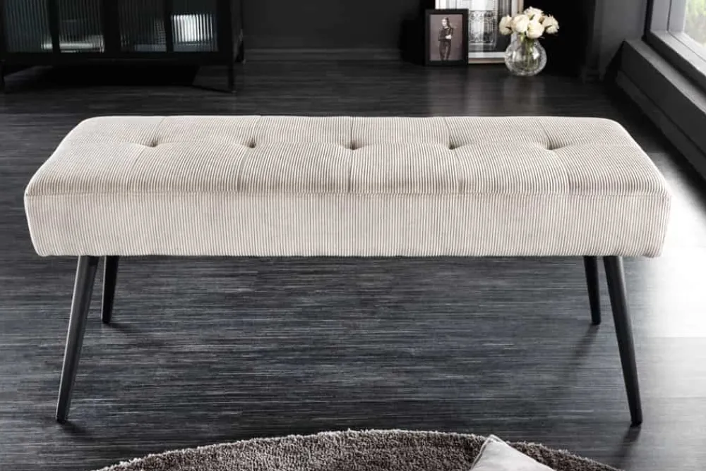 Riess-Ambiente Skandinavisch|Sitzbänke > Design Sitzbank BOUTIQUE 100cm hellgrau Cord schwarze Metallbeine