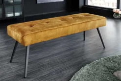 Riess-Ambiente Sitzbänke|Samt Möbel > Design Sitzbank BOUTIQUE 100cm senfgelb Samt schwarze Metallbeine