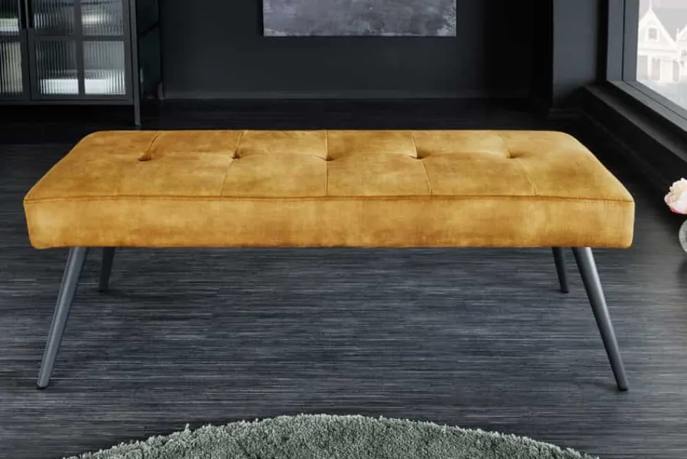 Riess-Ambiente Sitzbänke|Samt Möbel > Design Sitzbank BOUTIQUE 100cm senfgelb Samt schwarze Metallbeine