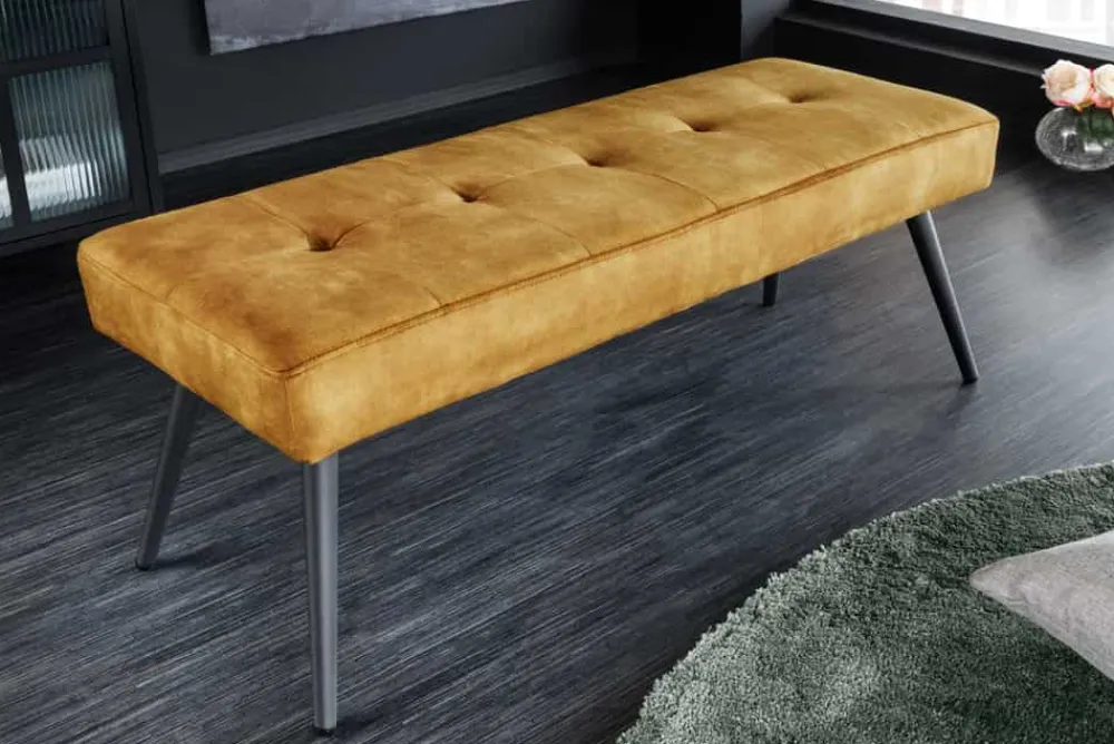 Riess-Ambiente Sitzbänke|Samt Möbel > Design Sitzbank BOUTIQUE 100cm senfgelb Samt schwarze Metallbeine