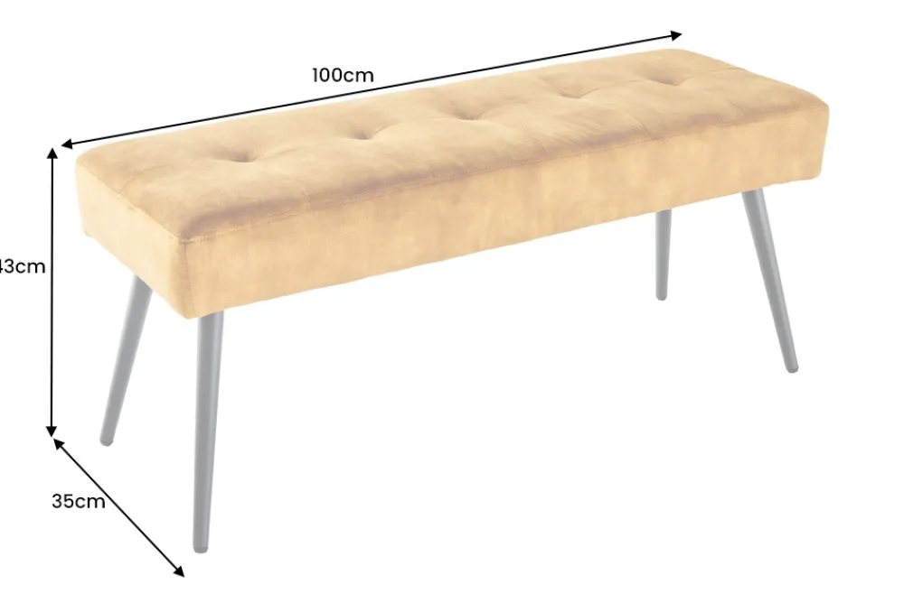 Riess-Ambiente Sitzbänke|Samt Möbel > Design Sitzbank BOUTIQUE 100cm senfgelb Samt schwarze Metallbeine