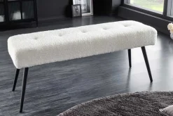 Riess-Ambiente Sitzbänke > Design Sitzbank BOUTIQUE 100cm weiß Bouclé schwarze Metallbeine Polsterbank