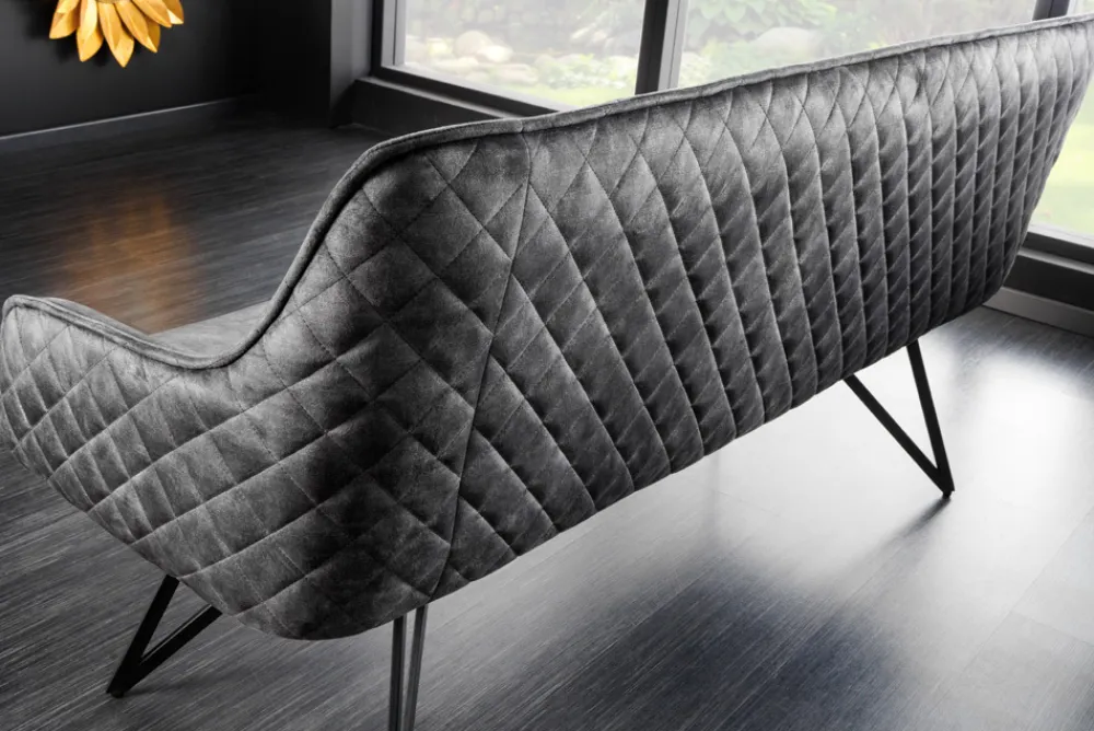 Riess-Ambiente Sitzbänke|Samt Möbel > Design Sitzbank EUPHORIA 160cm dunkelgrau Samt Retrostil Ziersteppung Hairpin Legs Metallbeine Armlehnen