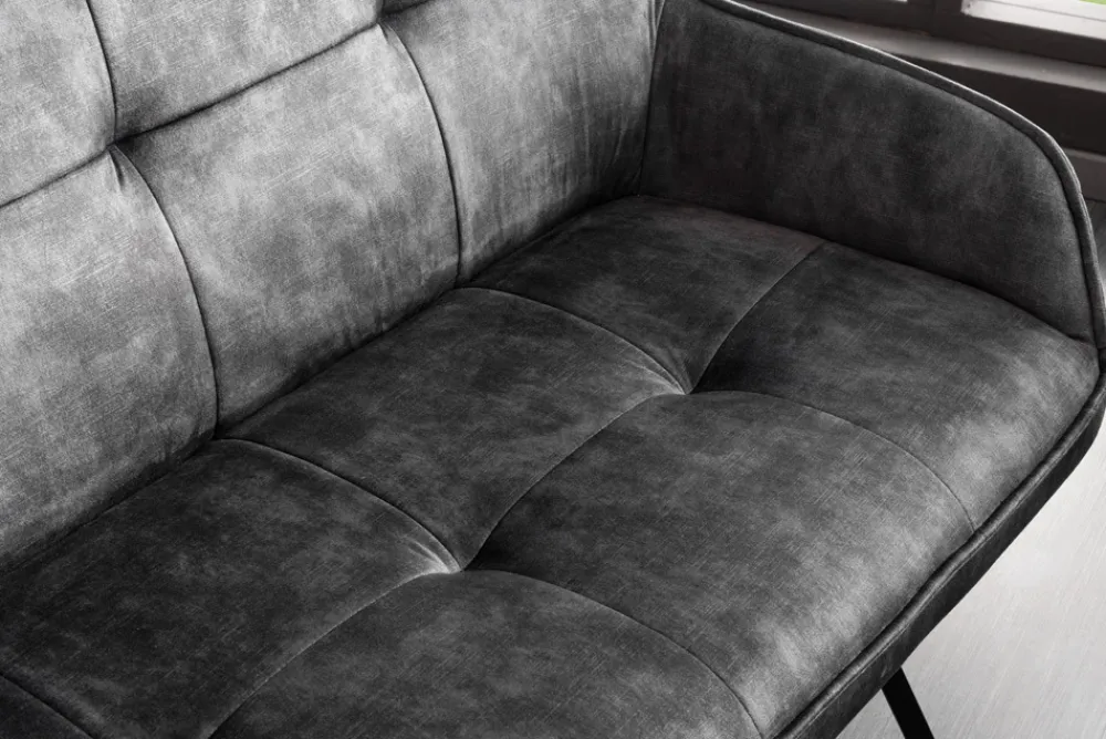 Riess-Ambiente Sitzbänke|Samt Möbel > Design Sitzbank EUPHORIA 160cm dunkelgrau Samt Retrostil Ziersteppung Hairpin Legs Metallbeine Armlehnen