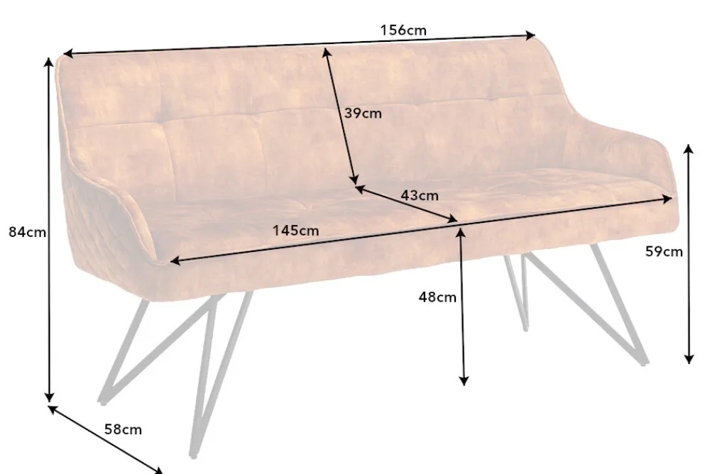 Riess-Ambiente Sitzbänke|Samt Möbel > Design Sitzbank EUPHORIA 160cm senfgelb Samt Retrostil Ziersteppung Hairpin Legs Metallbeine Armlehnen