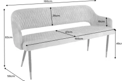 Riess-Ambiente Sitzbänke|Retro Möbel > Design Sitzbank PARIS 160cm grau Samt Rückenlehne goldene Fußkappen Retro