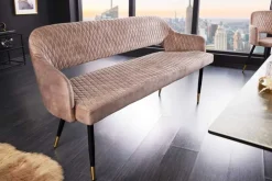 Riess-Ambiente Sitzbänke|Retro Möbel > Design Sitzbank PARIS 160cm greige Samt Rückenlehne goldene Fußkappen Retro