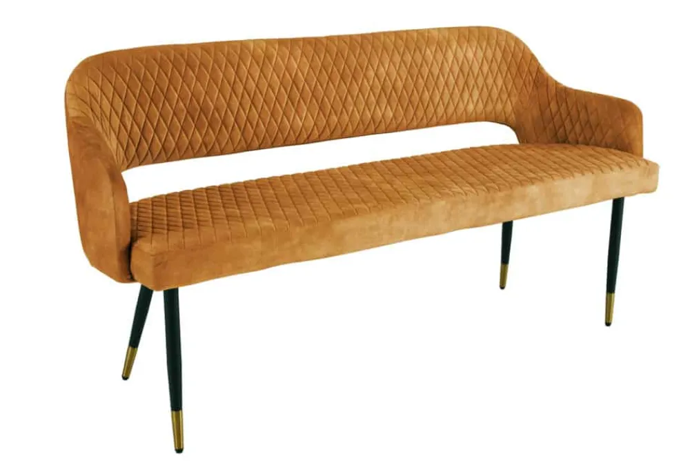 Riess-Ambiente Sitzbänke|Retro Möbel > Design Sitzbank PARIS 160cm senfgelb Samt Retro Rückenlehne