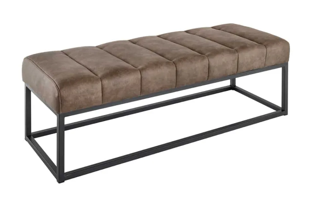 Riess-Ambiente Sitzbänke > Design Sitzbank PETIT BEAUTÉ 110cm vintage taupe Microfaser schwarzes Metallgestell